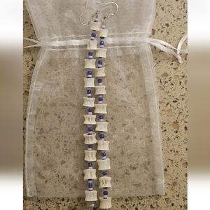 Artisan Handcrafted Alaska Native Tlingit Salmon Spine Bone And Bead Earrings